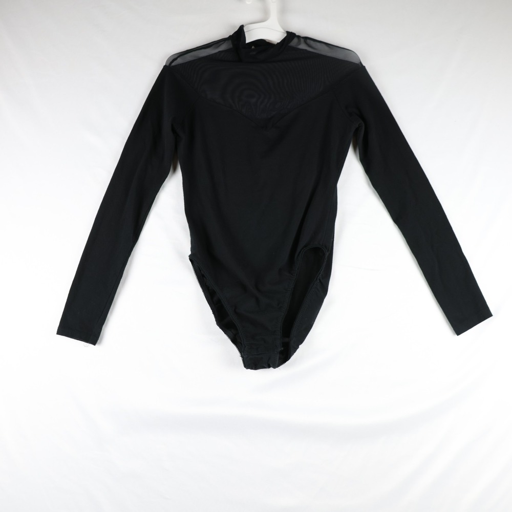 Victorias Secret Bodysuit Womens Small Black Sheer Mesh Long Sleeve Leotard USA